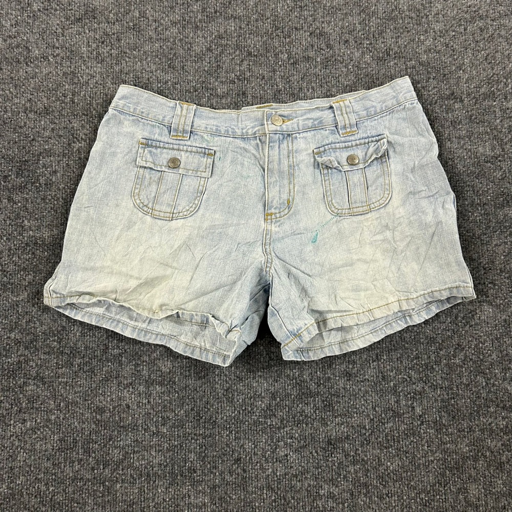 Polo Jeans Co. Shorts Womens Size 10 Light Wash Denim Low Rise Cargo Y2K Stain